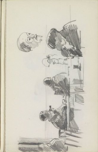 Figures on a terrace on the beach
