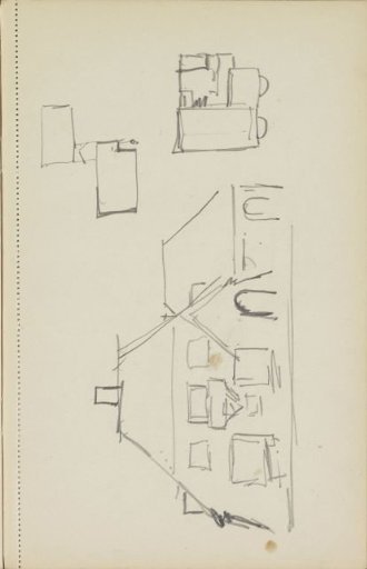 Front view and floor plan of a detached house