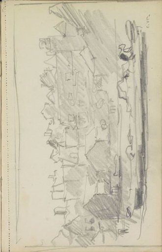 Boat at a quay with houses