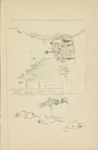 Figures and a cargo tricycle on a street