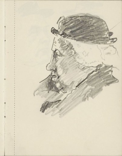 Head of an older woman with a hat