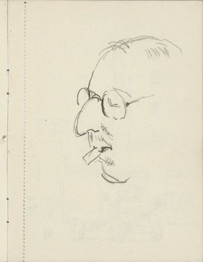 Head of a smoking man with glasses