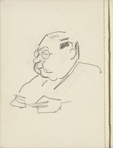 Portrait of a reading man with round cheeks