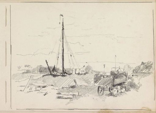 Landscape with a sailing boat at a waterside