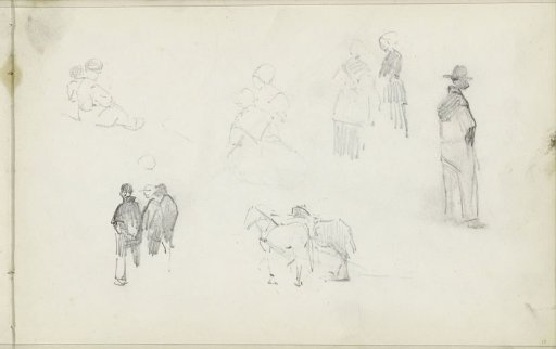 Horses and men, women and children in Scheveningen dress