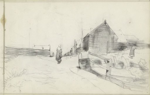 Street with figures next to a dune in Scheveningen