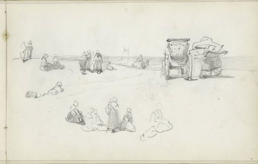 Carts and figures on the beach of Scheveningen