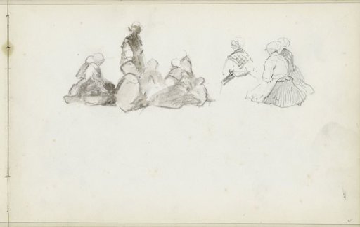 Group of seated women in Scheveningen dress