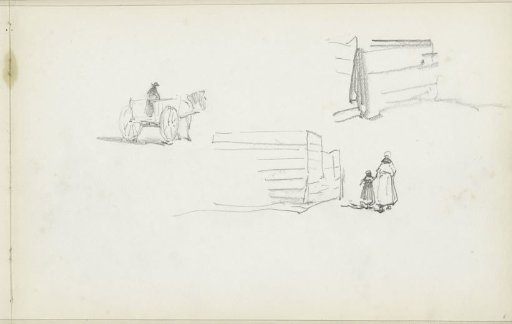 Study sheet, among others with a figure on a horse-drawn cart