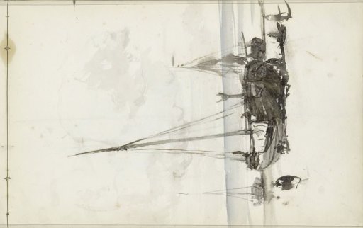 Figures by a barge on the beach of Scheveningen