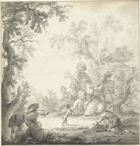 Design for a wall painting with children and a puppy