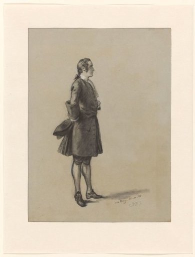 Figure study of a standing man, holding a dagger at his back
