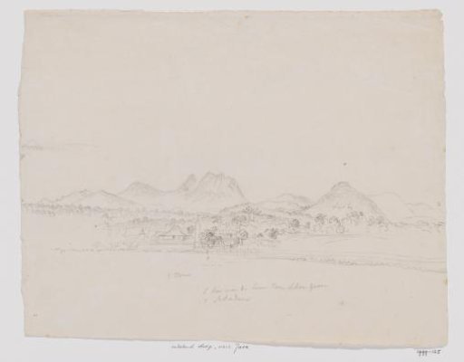View of a village and mountain landscape, Java