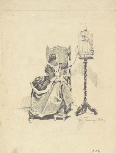 Seated Woman with a Parrot in a Cage