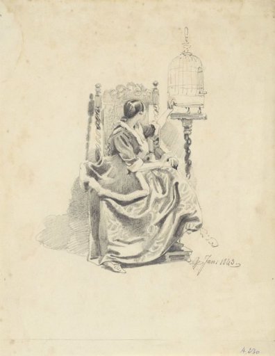Seated Woman with a Parrot and Cage