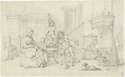 Seventeenth-Century Interior with a Family and Maids