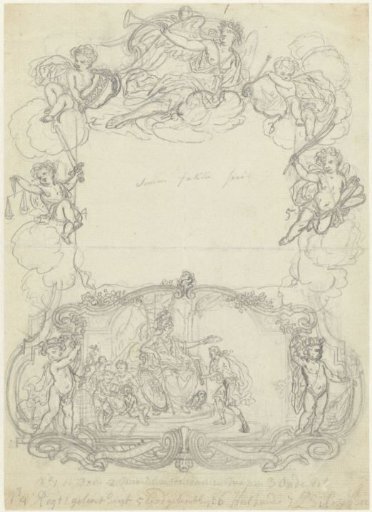 Minerva holds a laurel wreath over a boy with a bull