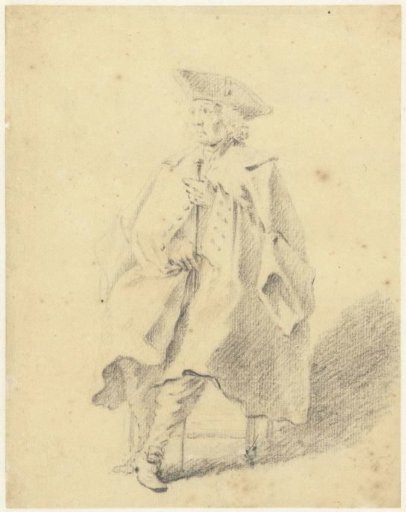 Figure study of a seated man with a walking stick