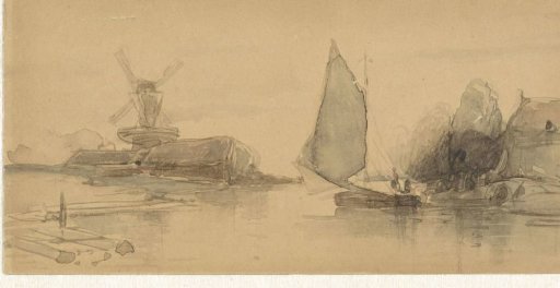 River view with a sailing ship