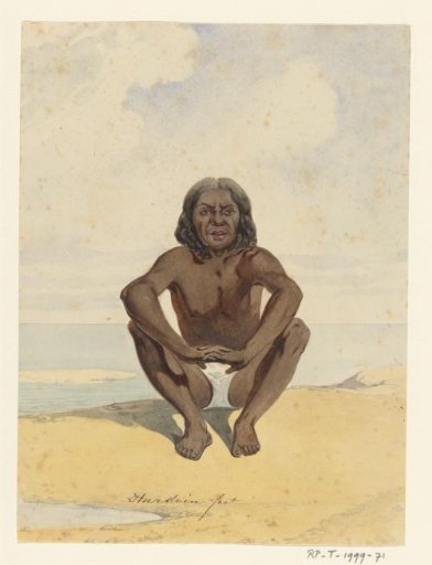 Seated man from the Eastern Islands, wearing a white loincloth