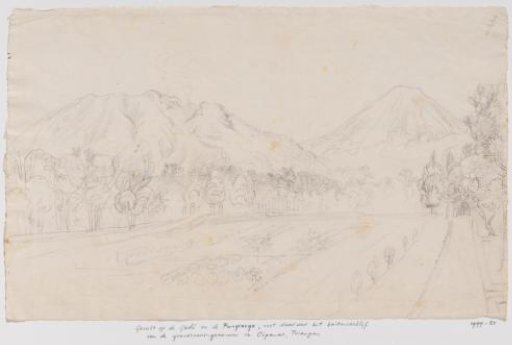 View of the volcanoes Gedé and Pangrango and the governor-general's country residence at Cipanas, Preanger, West Java