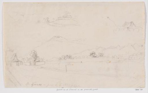 View of the Ciremai and horse post, a house on a mountain and a mountain