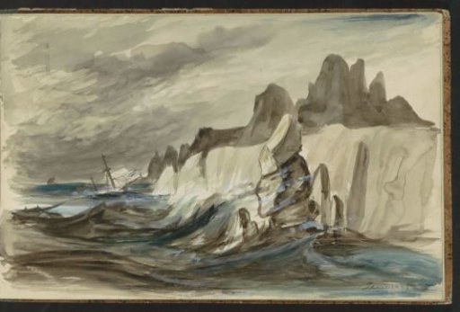 Sailing Ship on a Stormy Sea Near a Rocky Outcrop