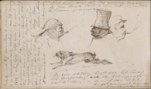 Running Hare and Heads of Pipe-Smoking Men