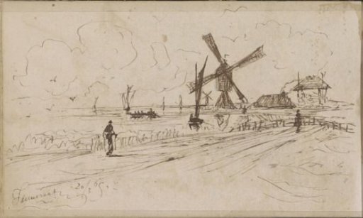 Landscape with mills on a river