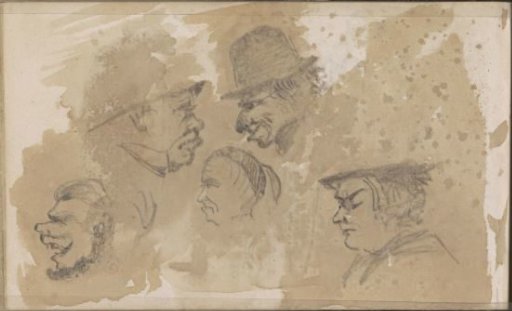 Men's Heads and a Woman's Head