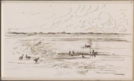Landscape with Ducks on the Bank of a River