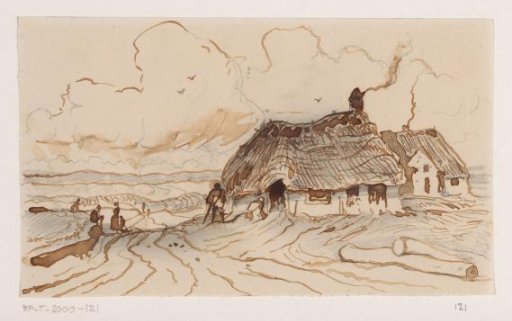 Heath in North Brabant with cottages