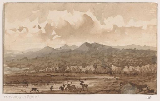 Mountain landscape with deer
