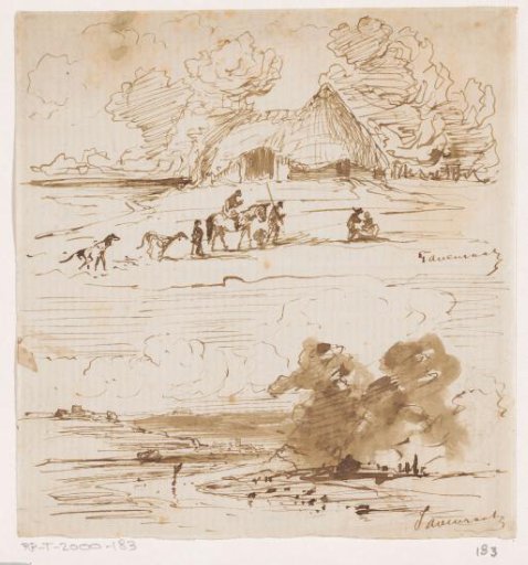 Two sketches of landscapes with figures