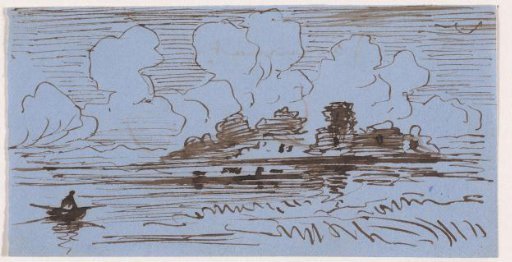 River landscape with a rowing boat