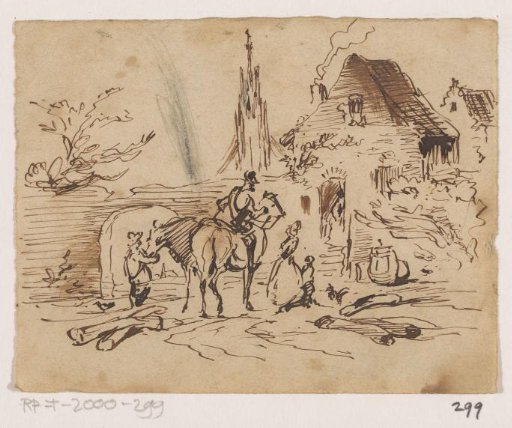 Horsemen at a house