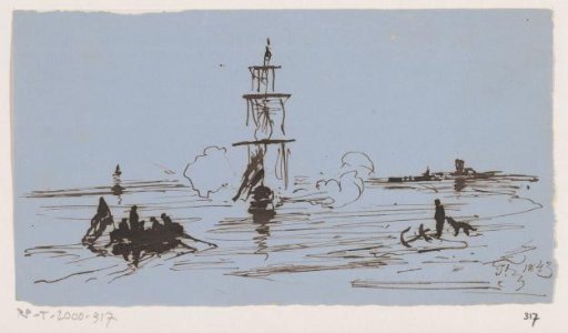 River landscape with a ship