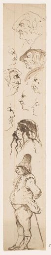 Strip with heads and standing man