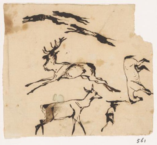 Sketches of stags and dogs