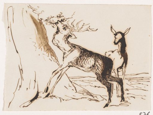 Two stags by a tree