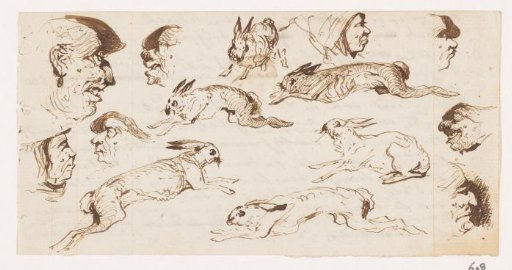 Sketch Sheet with Hares and Heads