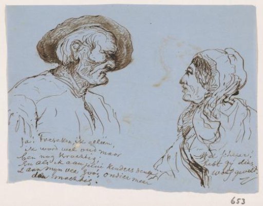 Hunter conversing with a woman about the hunting of a wolf