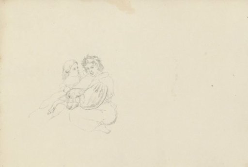 Two seated girls with a dog