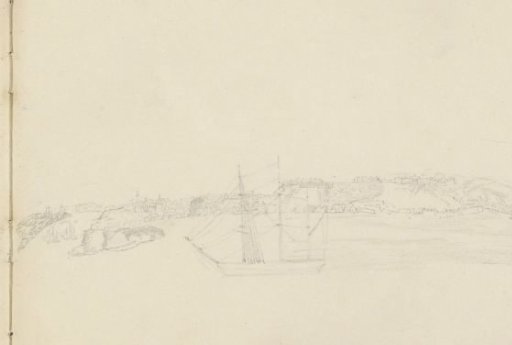 Sailing ship off a coast