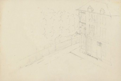 Corner house along a tree-lined avenue