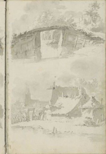 Bridge and a farm with a haystack