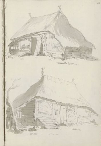 Farmhouses with thatched roofs