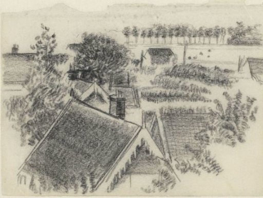 Landscape with houses and a row of trees