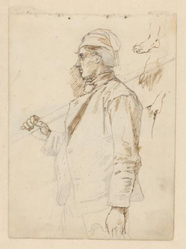 Study of a man with a stick over his shoulder