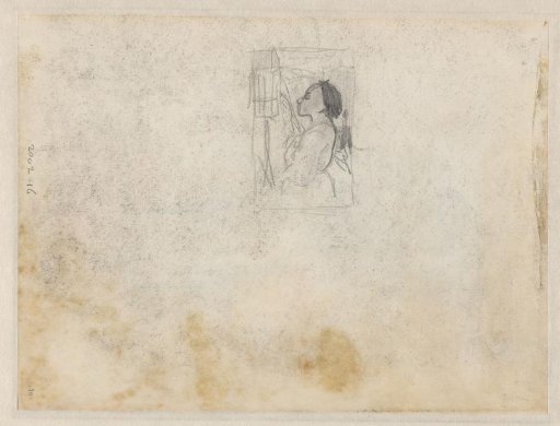 Sketch of a girl by a birdcage